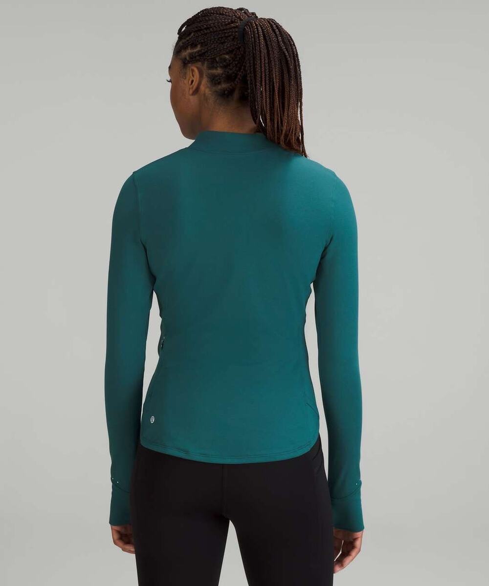 Lululemon Rulu Mock Neck Long Sleeve Green Jasper Thumbholes Running Top